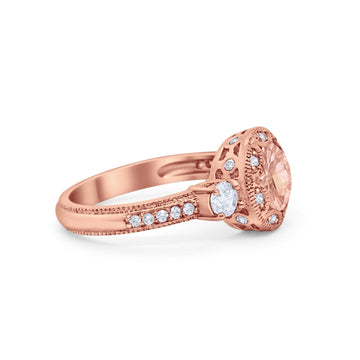 Art Deco Engagement Ring Rose Tone, Simulated Morganite CZ 925 Sterling Silver